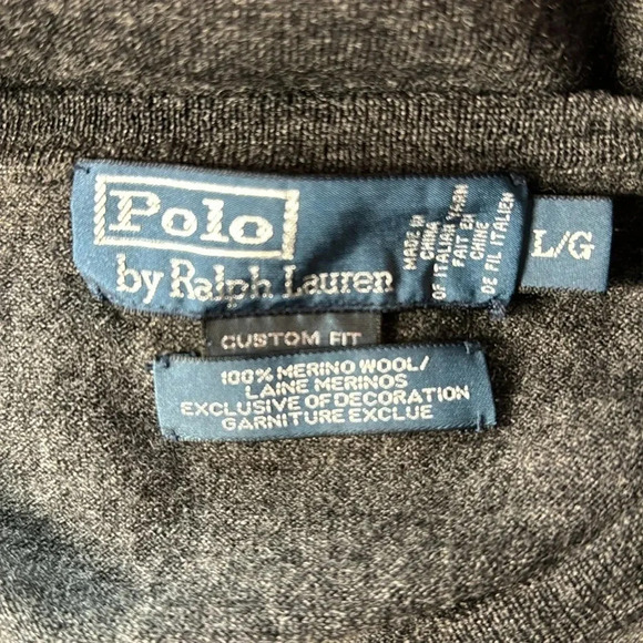 Polo Ralph Lauren Custom Fit Merino Wool V-Neck Gray Sweater Size Large - Picture 6 of 9